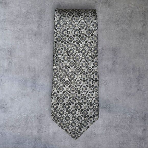 CM gold Series Men's Gold Geometric Silk Tie Classic Length - Picture 1 of 4